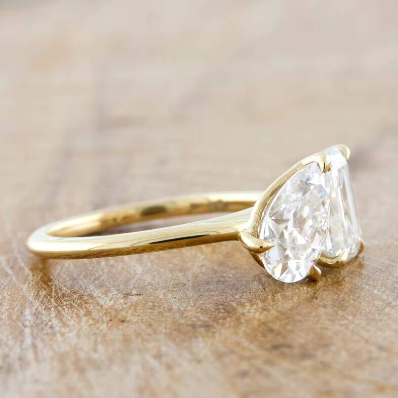 Maiyi 14K Yellow Gold 120ct Pear 175ct Emerald Mossanites Diamond Ring Gold Engagement Ring for Women