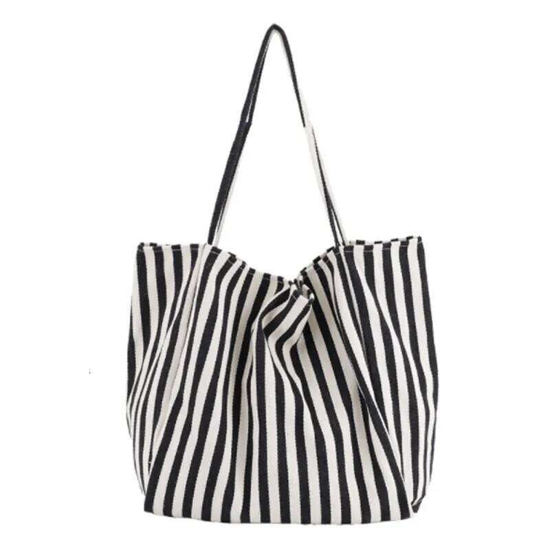 2023 Fashion Ladies Classic Striped Canvas Handbag Large Capacity Shoulder For Female Simple Beach Casual Totes Shopping Bag XJ260306