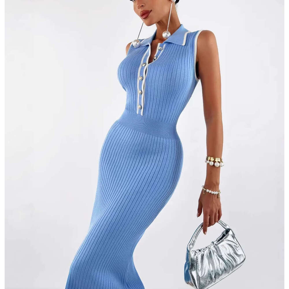 2026 Spring/Summer Designer's New Fashionable Collar Knitted Slimming Elegant Sleeveless Dress