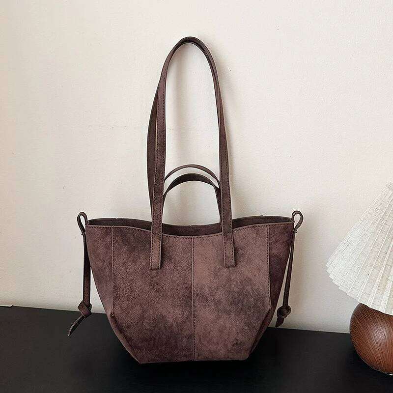 New Womens PU Leather Bags Retro Tote Autumn Winter Suede Large Capacity Shoulder Versatile Commuting Bag XJ260306