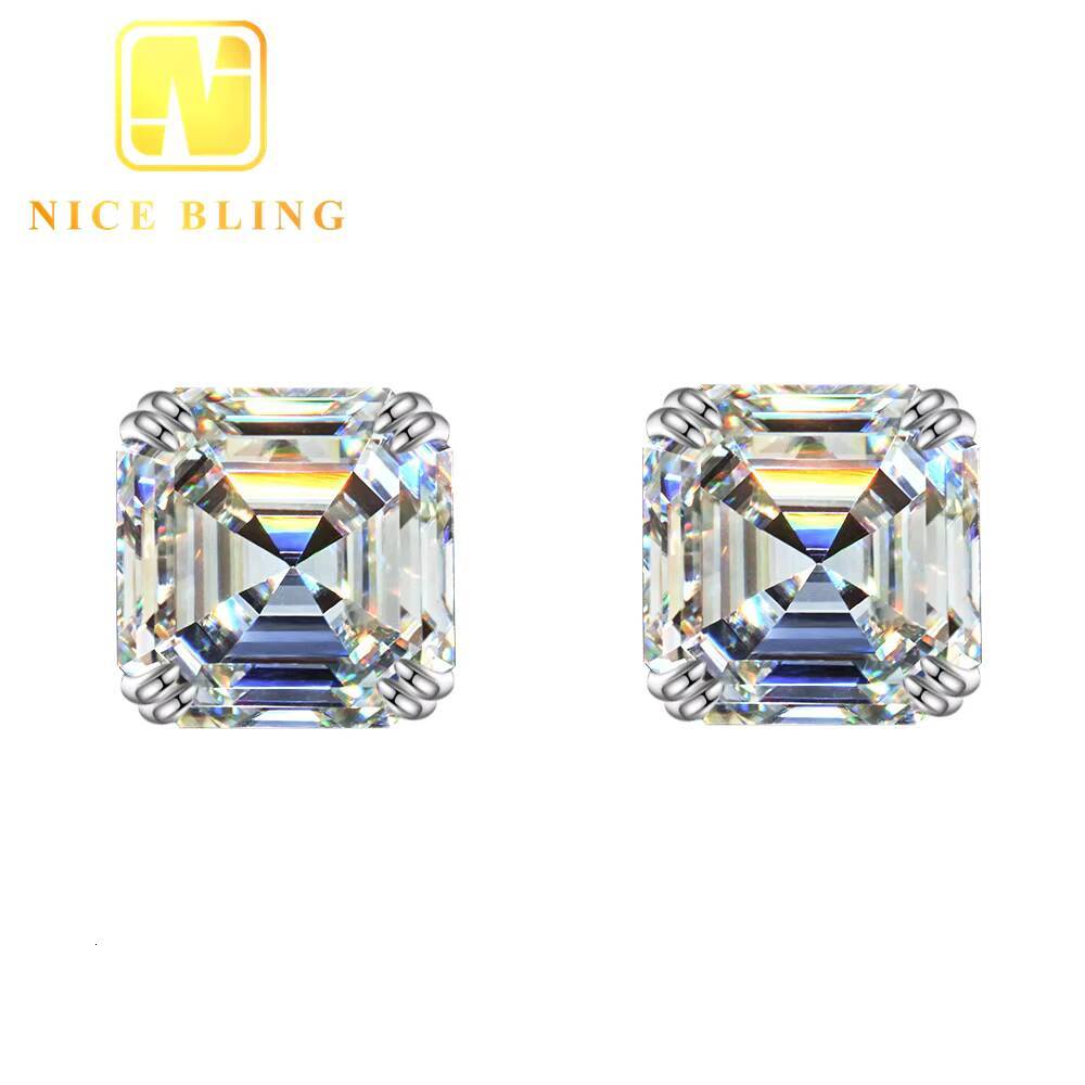 925 Sterling Silver Luxury VVS GRA Gertificate Asscher Cut Men Women Custom Fine Jewelry Moissanite Stud Earrings
