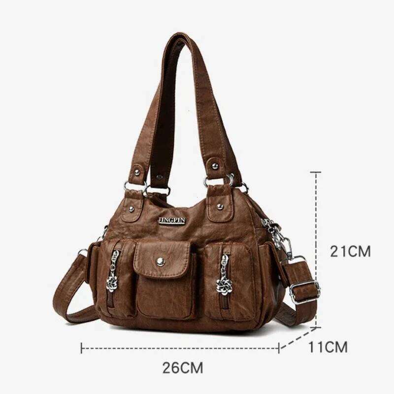 Retro Leather Female Multi-pockets Shoulder Crossbody Bags for Women Mother 2 Layers Large Capacity Handbag Messenger Tote Bag XJ260306
