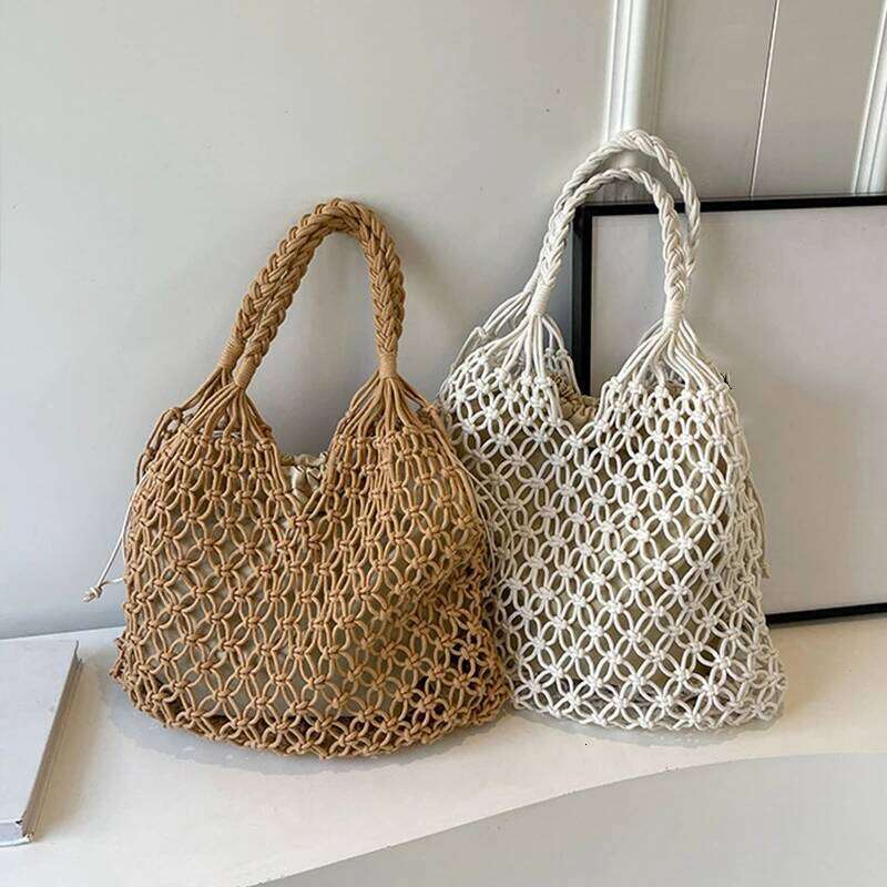 Summer Handmade Knitted Boho Shoulder Bag Large Woven Tote Beach Hollow out Women Handbags Stylish Shopping Carrier XJ260306