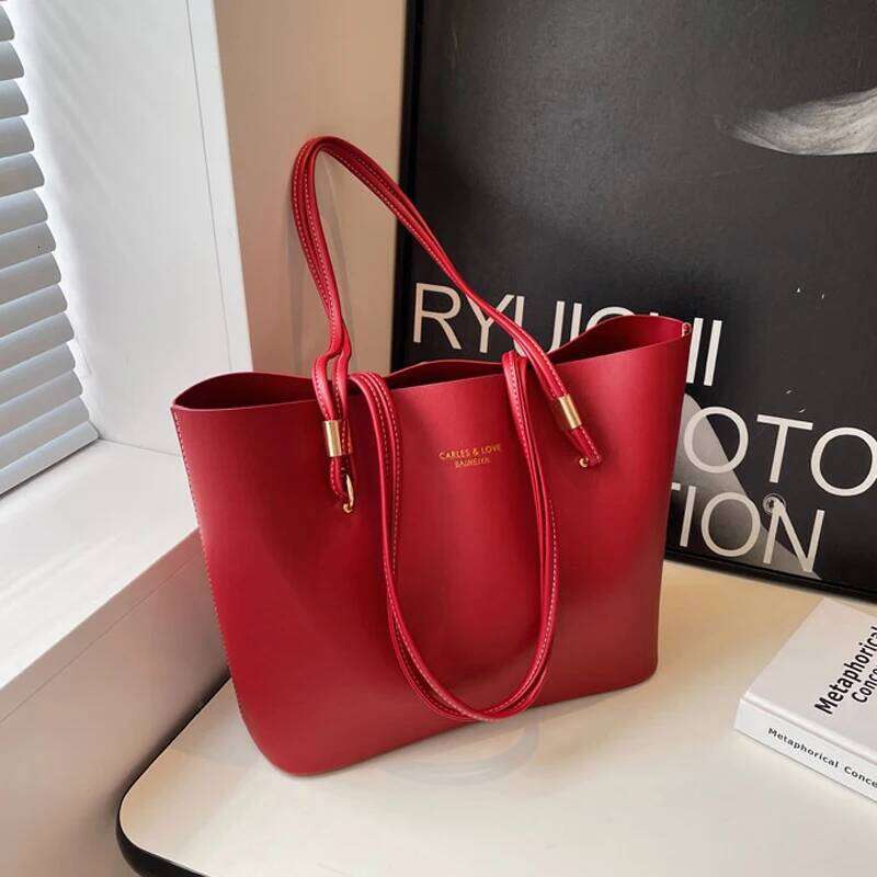 Red Fashion Shoulder Large Capacity Brand PU Leather Luxury Designer Tote Bag Commuter Wedding Party Big Handbag XJ260306