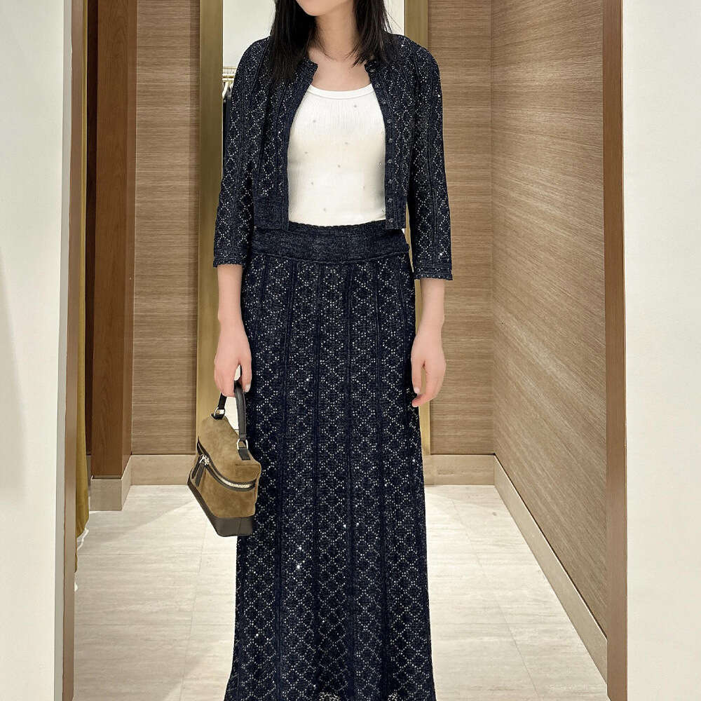 2026 A13 Spring and Summer New French Style Shiny Silk Hollow Stripe Niche Two Piece Women's Fashion Set