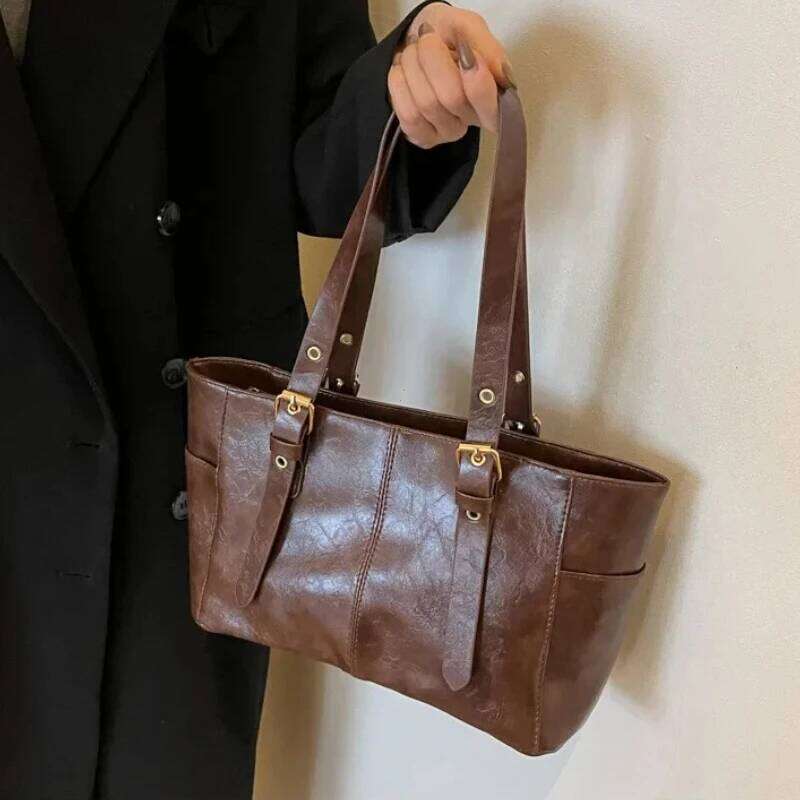 Fashion Retro Women PU Leather Shoulder Bags Trend High End Lady Tote Large Capacity Female's Commuter Bag Handbag Purses XJ260306
