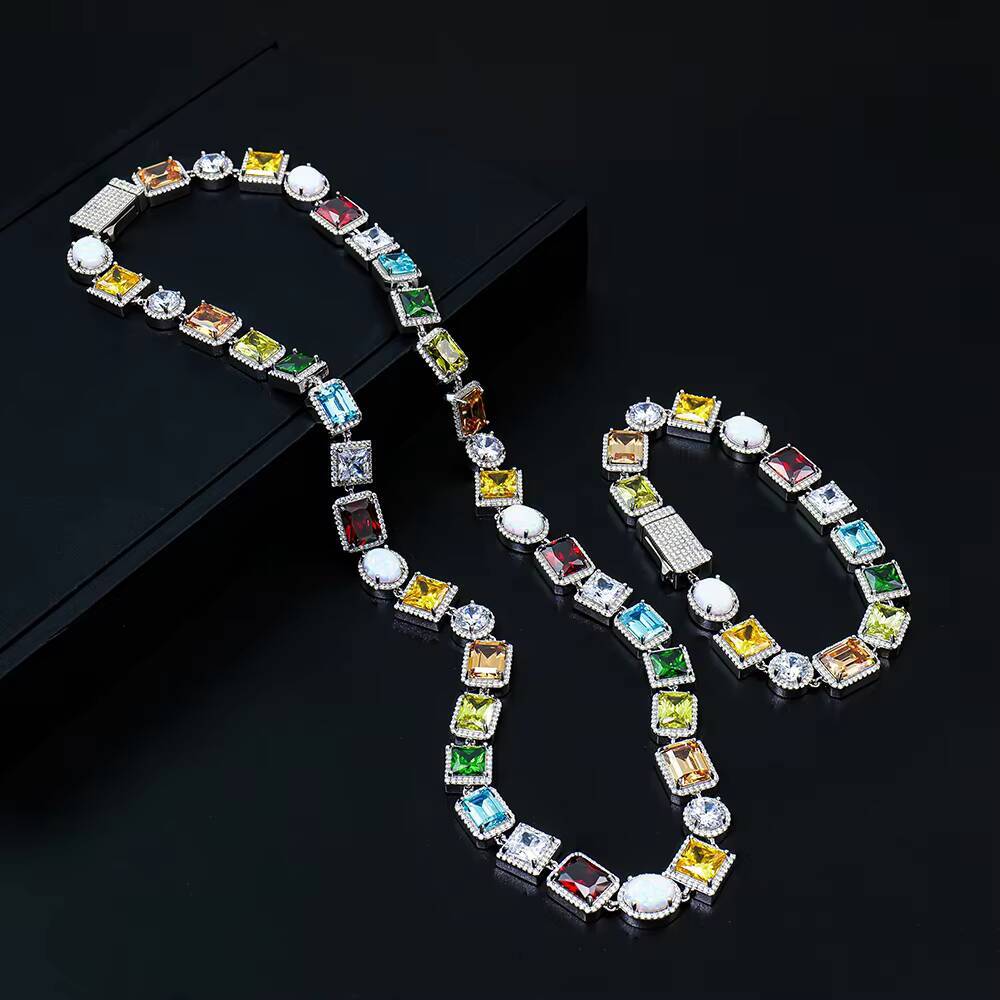 Custom Personalized High Gemstone Fashion Jewelry 925 Sterling Silver Zircon Color Tennis Chain Necklace for Women