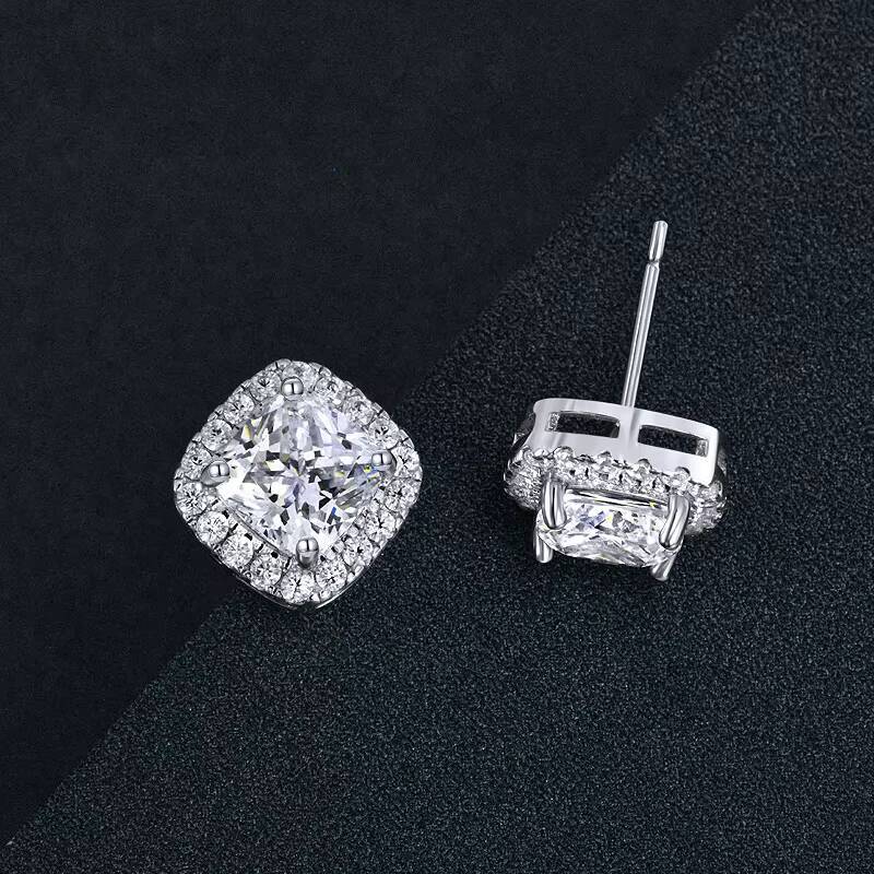 Luster 3ct Cushion Cut D White Fashion Moissanite 925 Sterling Silver Gemstone Earrings Jewelry for Women