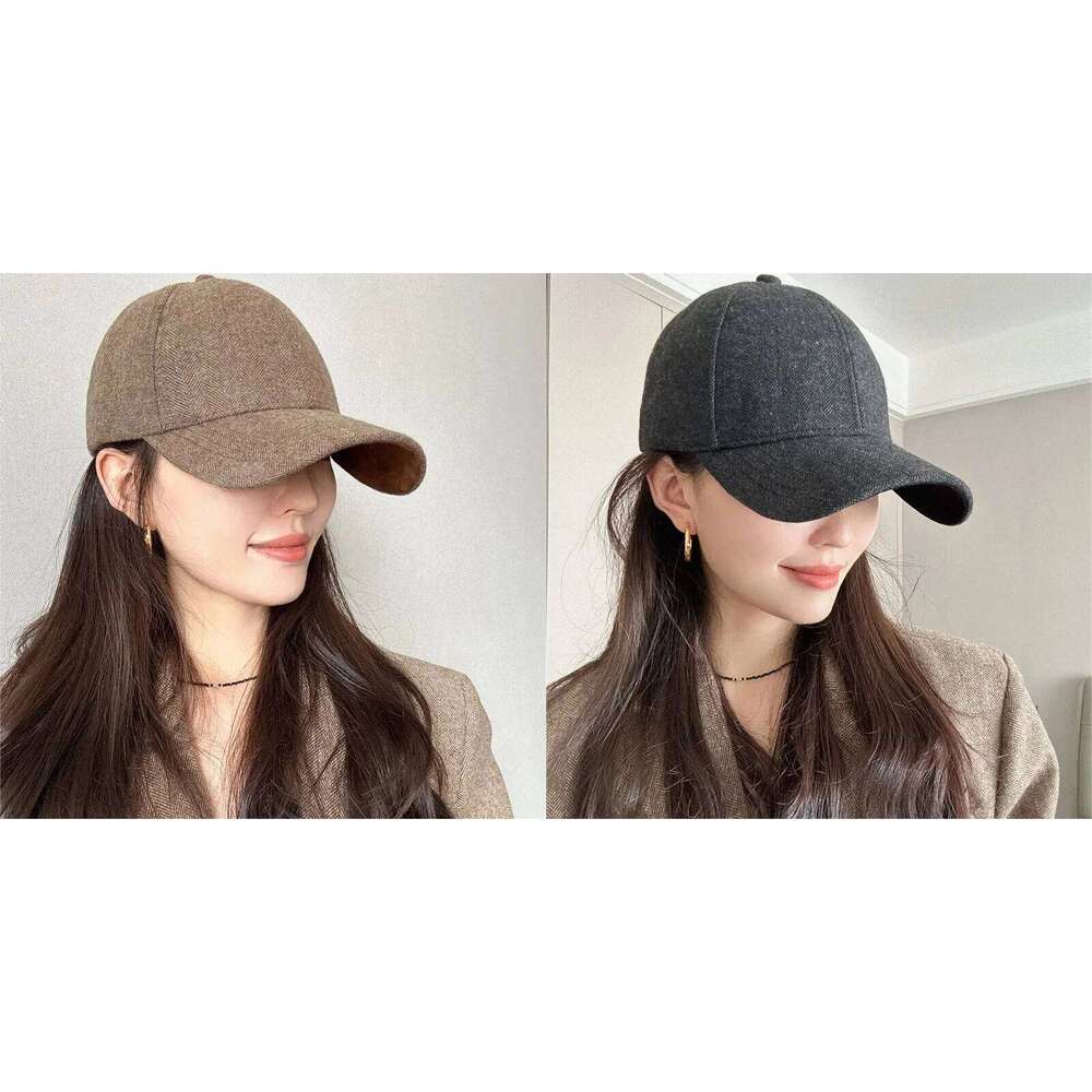 Herringbone Wool Cap, Structured Hard Top Baseball Hat for Men Women, Classic British Ivy Newsboy Winter Peaked Cap Y260304