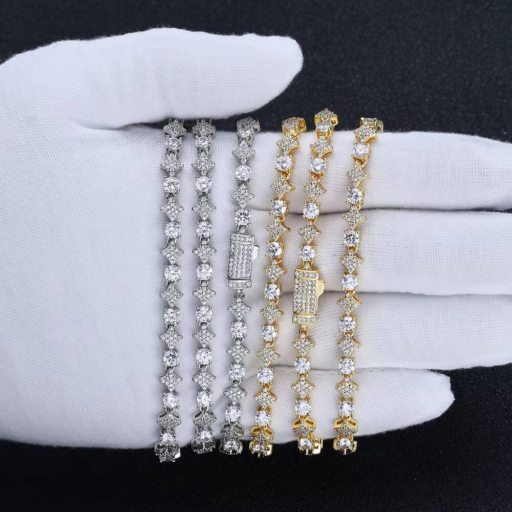 NUOYA 6mm Sparkling Diamond Tennis Chain Hip Hop Jewelry Iced Out Spring Clasp Round Zircon Star Tennis Chain Necklace for Gift