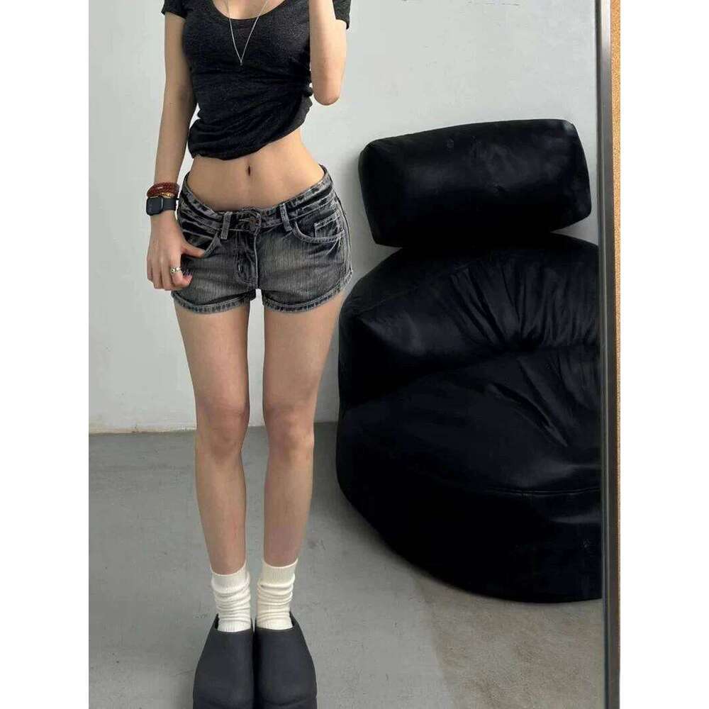 Sexy Vintage Denim Shorts Women Y2k Gyaru Blue Low Waist Short Pnats Female Punk Retro Summer Streetwear Jeans Trousers Slim Up XJ260306