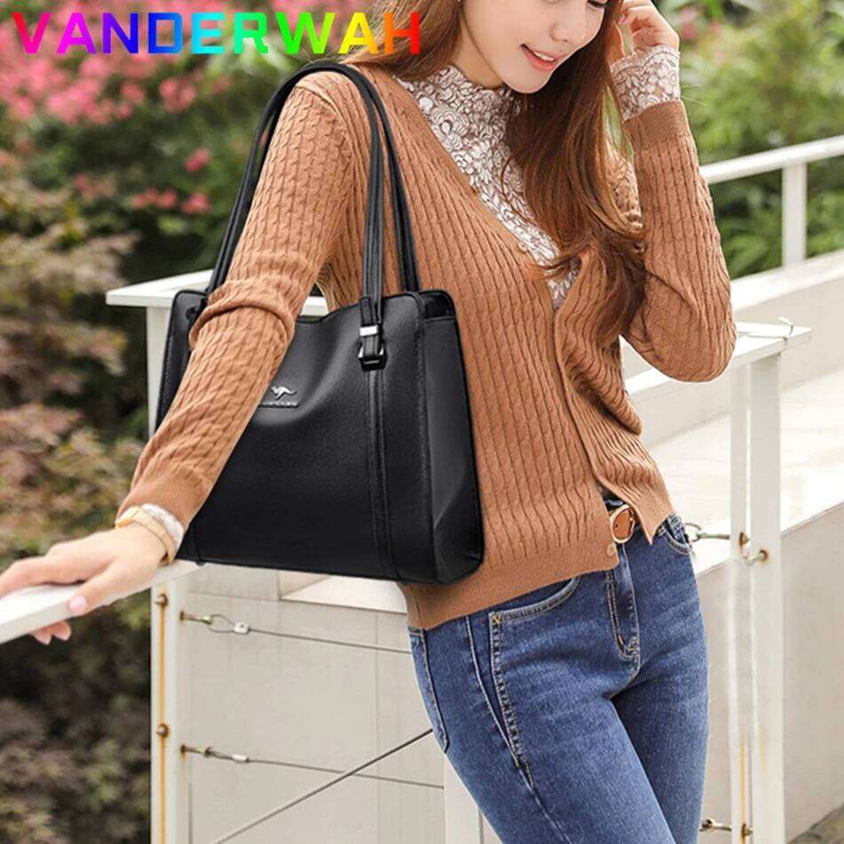 Genuine Soft Pu Leather Handbags for Women Vintage Shoulder Tote Bag Luxury Designer Ladies Large Capacity Purse Bags Sac A Main XJ260306