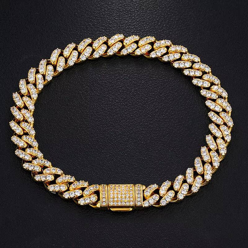 15MM Iced Out Moissanite CZ Cuban Link Chain Necklace Pass Diamond Test GRA Two Tones 925 Sterling Silver Plated VVS Hip Hop