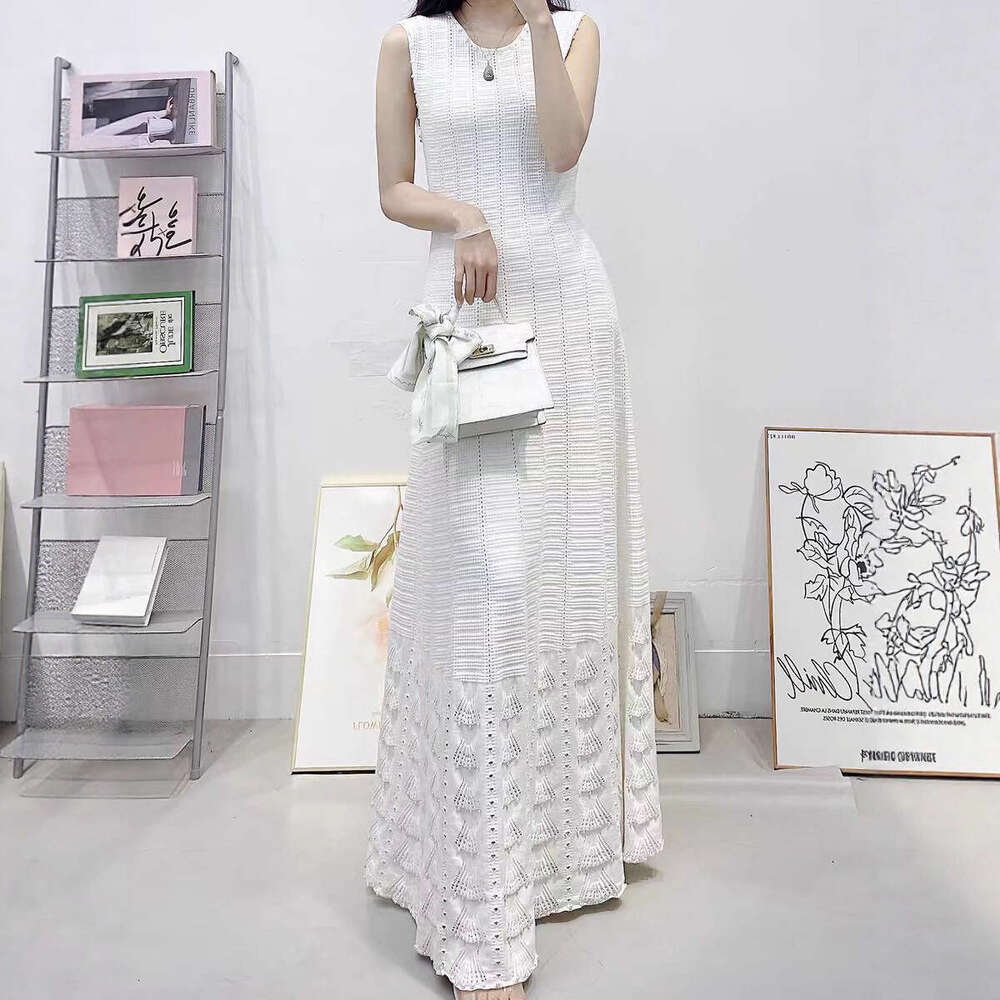 2026 Spring and Summer New Hollow Tank Top Long Dress French Sexy Off Shoulder Beaded Sleeveless Evening Dress