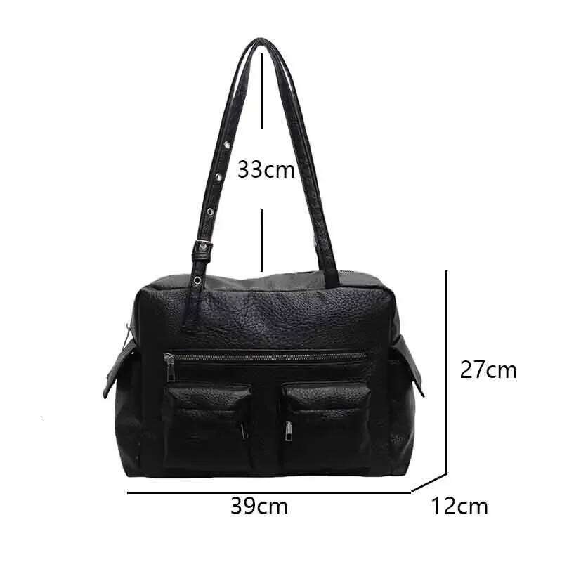 Women PU Leather Shoulder Multi-Pockets Underarm Solid Versatile Commuting Handbag Adjustable Strap Armpit Tote Bag XJ260306