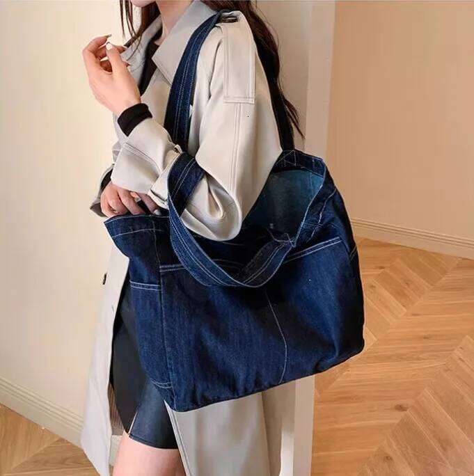 Vintage Denim Tote Retro Large Capacity Shoulder Bag, Women's Casual Handbag & Shopping Bag Women Handbags XJ260306