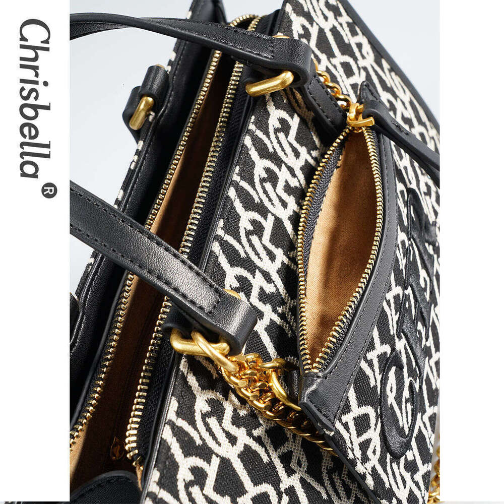 Luxury Monogram Tote Bag - Large Top Handle Bag with Chain Strap & Letter Logo for Women SENYY