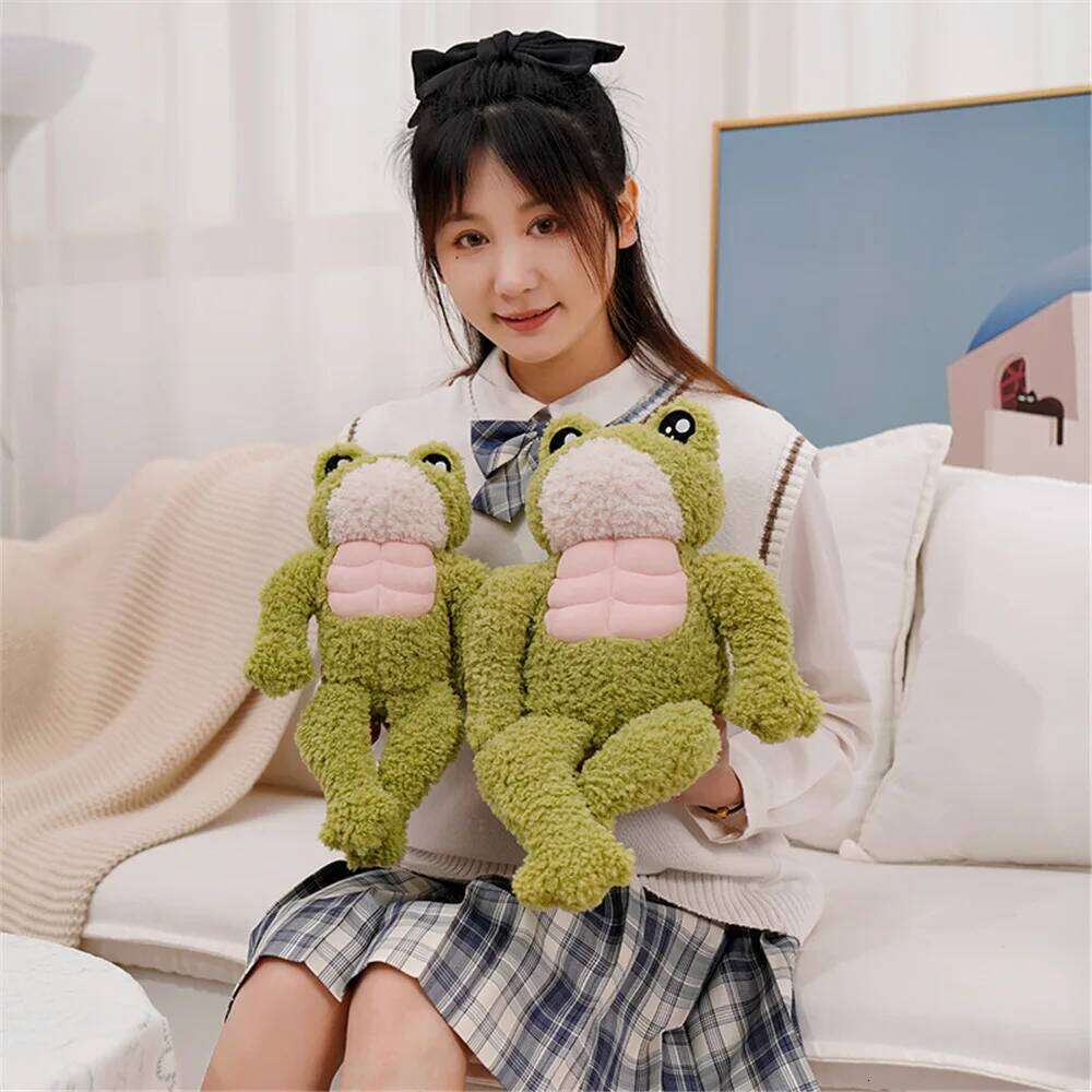 1pcs35cm cute muscular frog plush toy funny boyfriend to sleep pillow doll birthday gift R260908 - view 3