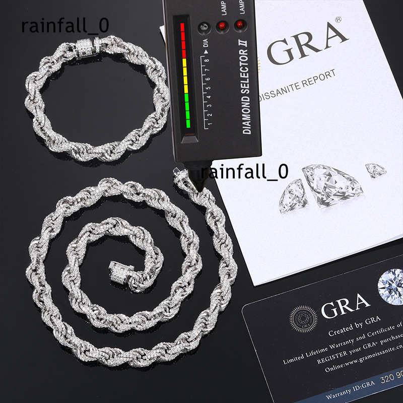 High Quality S925 Silver 8mm VVS D Color Moissanite Iced Tennis Necklace Hip Hop Cuban Link Rope Chain Fine Chains for Men Women