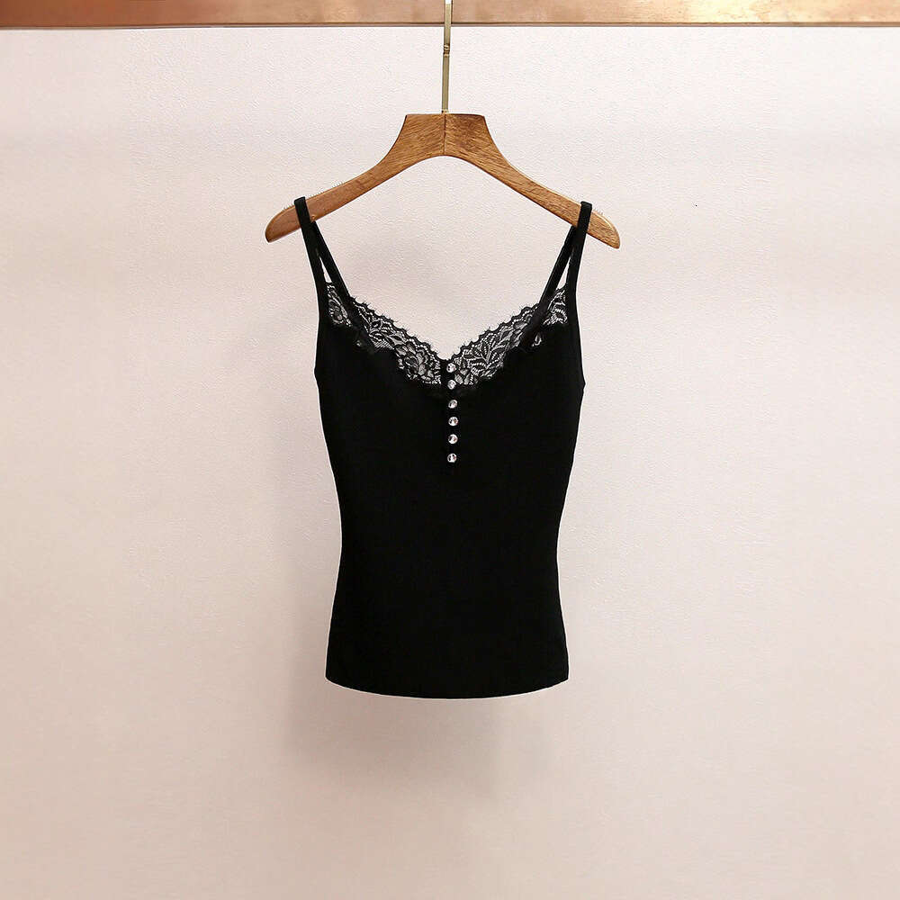 2026 spring and summer new designer French sexy lace patch rhinestone slim knit vest