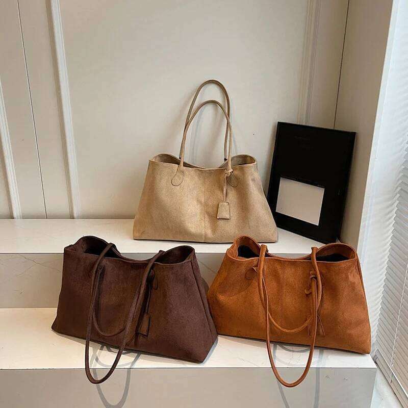 Elegant Pouch Shoulder Korean Style Storage Handbag Suede Bucket All-match Underarm Tote Bag XJ260306