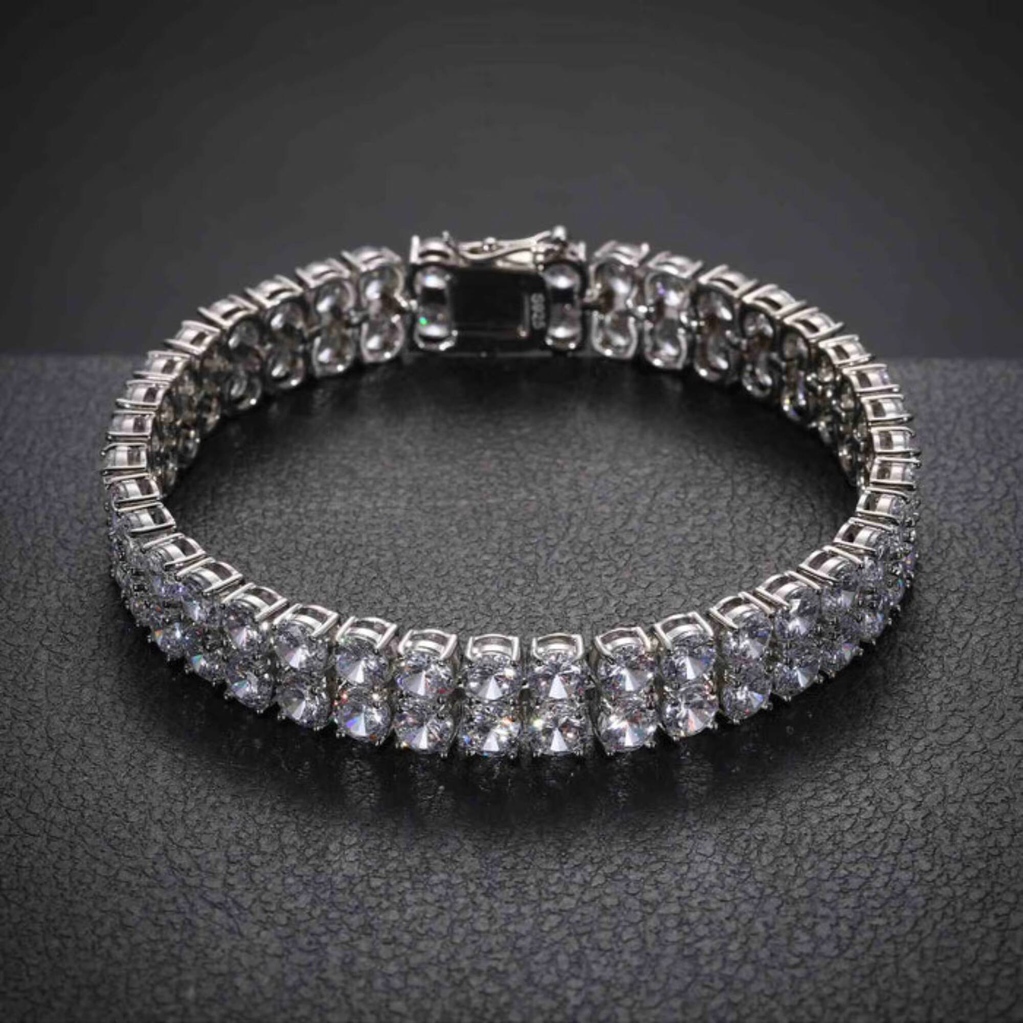Two Row Stylish Elegant Moissanite Tennis Bracelet for Men and Women Gold Plated Trendy Iced Out Gift Party Bracelet