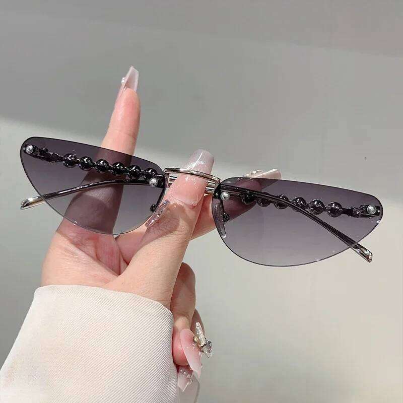 GM LUMIAS Rimless Triangle Sunglasses with Pearls Women New Fashion Vintage Casual Sun Glasses Trendy Brand Design Decor Shades Z260306