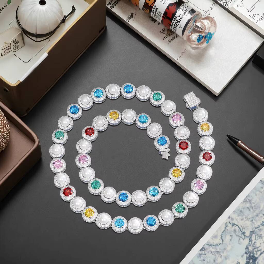 Pearl Series 95mm 925 Sterling Silver Rose Gold Plated Mixed Colored VVS Moissanite Gemstone Freshwater Pearl Trendy Wedding