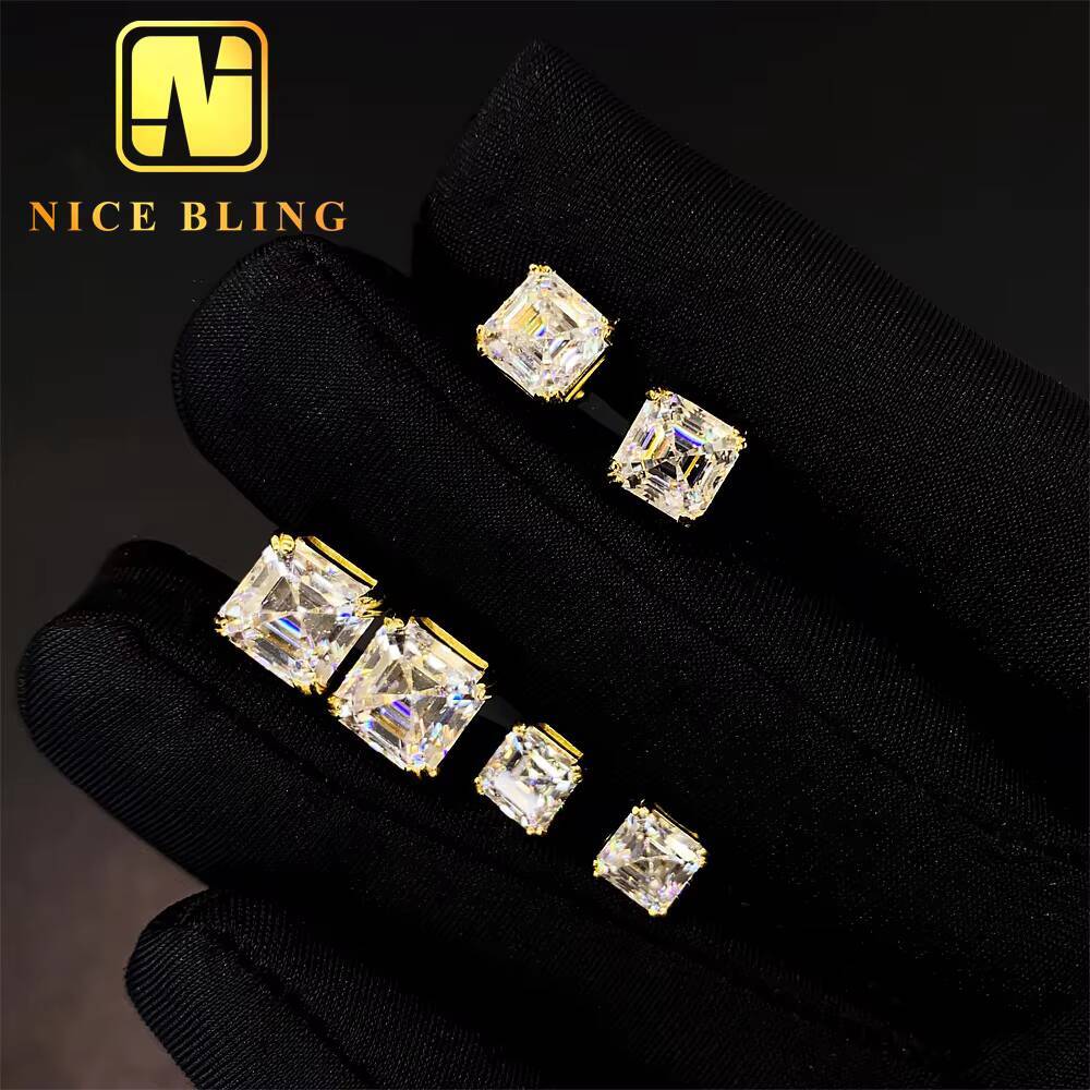925 Sterling Silver Luxury VVS GRA Gertificate Asscher Cut Men Women Custom Fine Jewelry Moissanite Stud Earrings