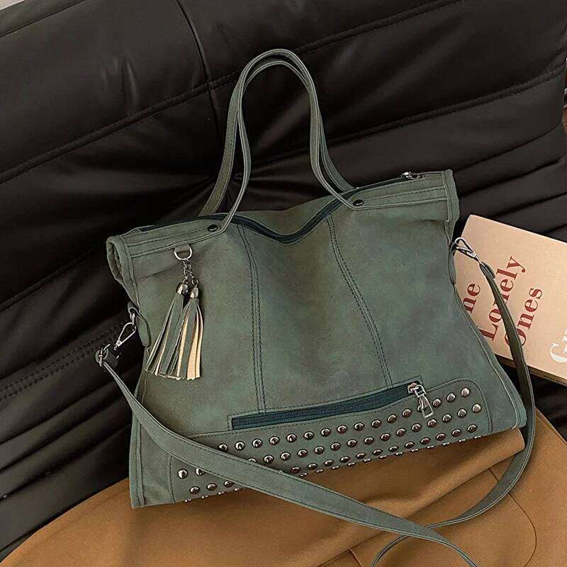 Women Luxury Designer Rivet Large Handbag Quality Leather Shoulder Totes Purse Casual Big Bag Female Crossbody Bags XJ260306