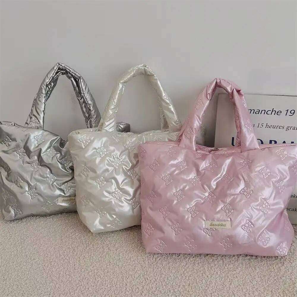 Butterfly Knot Tote Cute Shopping Bag Heart-shaped PU Simple Women's Handbag XJ260306