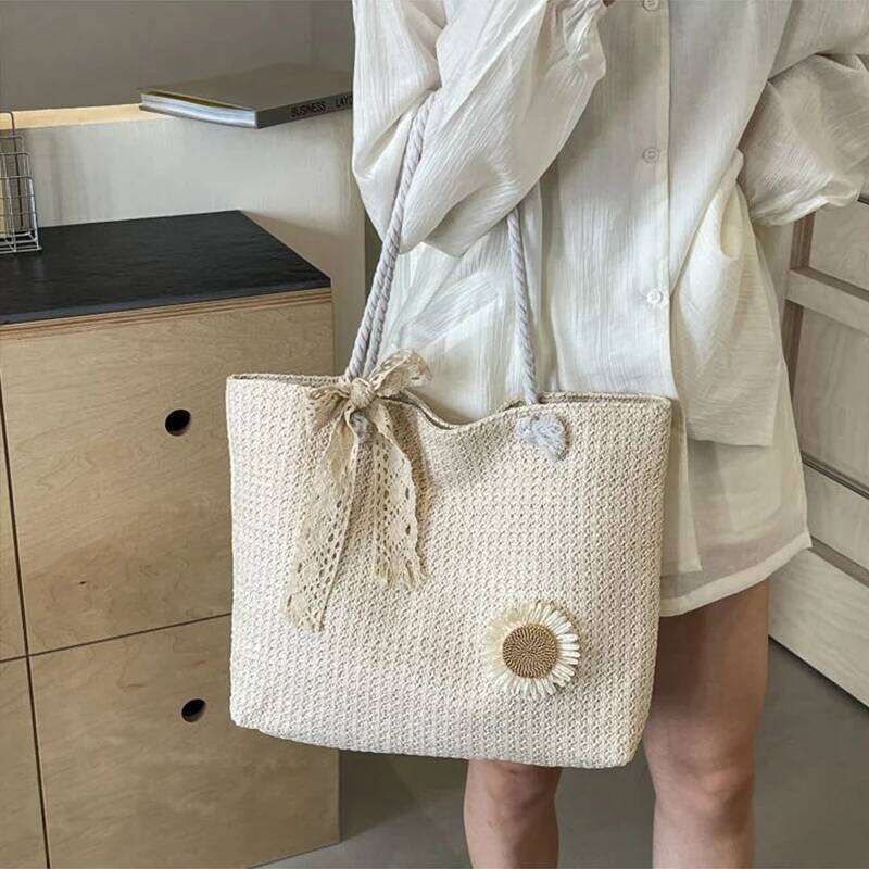 Elegant Ladies Straw Woven Handbag Women Holiday Beach Commute Casual Tote Top-Handle Fashion Retro Shoulder Bags XJ260306