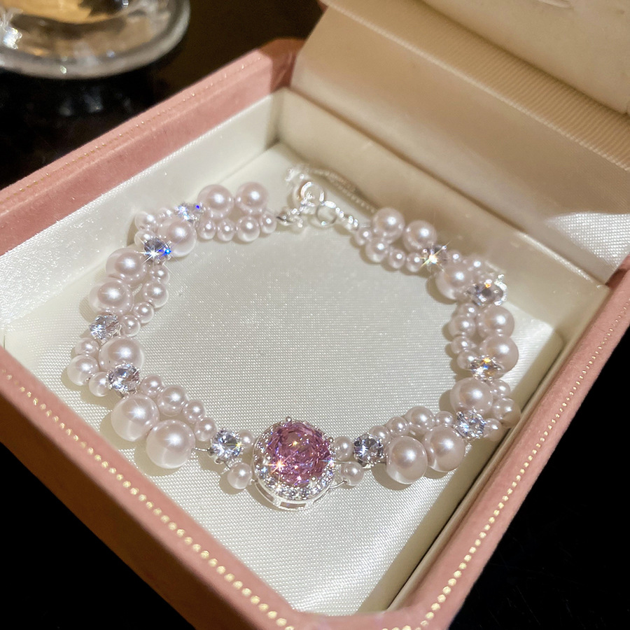 French-style zircon round pearl beaded vintage niche style bracelet, light luxury and high-end feel jewelry for women - view 5