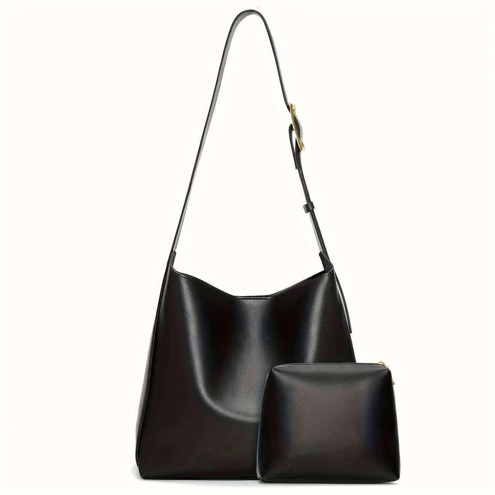 Women's Fashion Tote Minimalist Shoulder Handbag, Retro Faux Leather Bucket Bag, Polyurethane Lining, No Print XJ260306