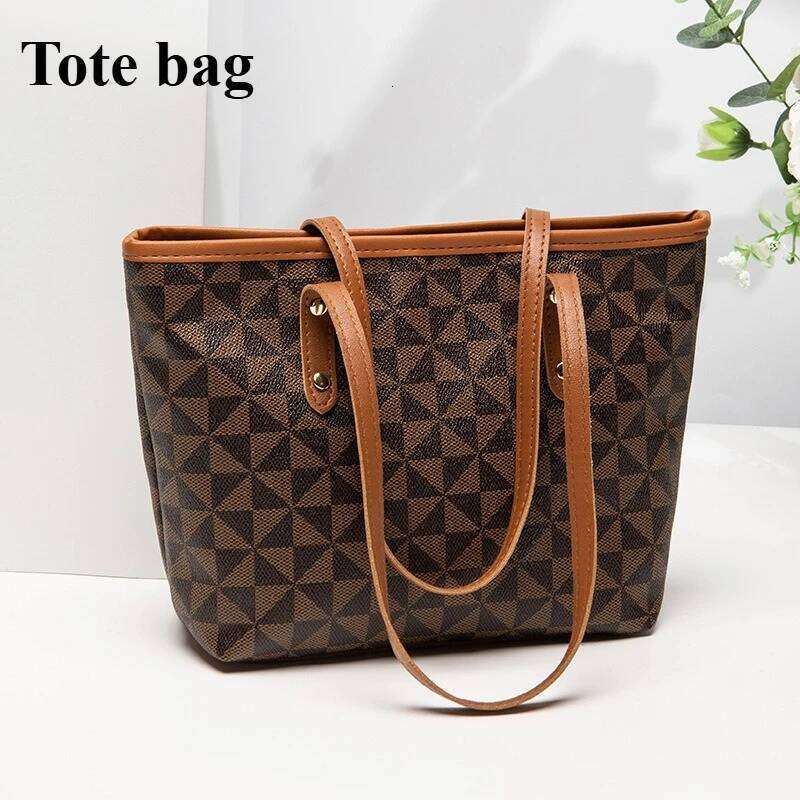 Trendy and versatile large capacity with triangular printed zipper tote retro mommy bag, stylish handbag XJ260306