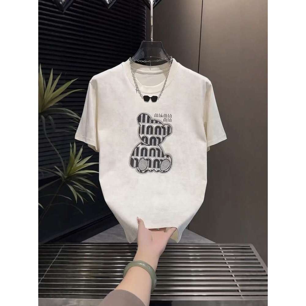Summer New Fashion Couple Style T-Shirt With Rhinestone Print Round Neck Half Men's Casual Short Sleeve Trend Luanyun Luanyun