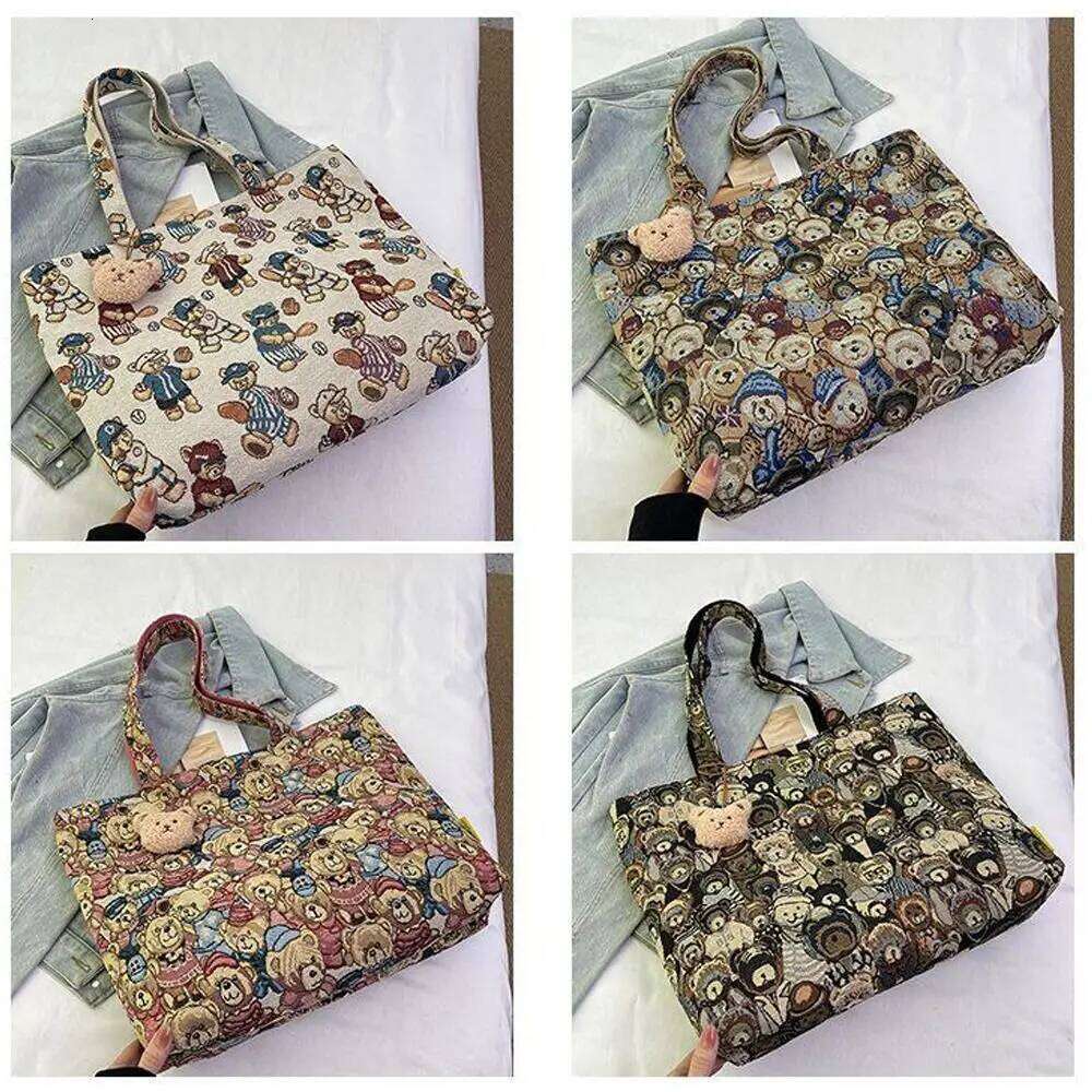 New Portable Cartoon Bear Pattern Large Capacity Casual Tote Handbag Student Shoulder Bag XJ260306