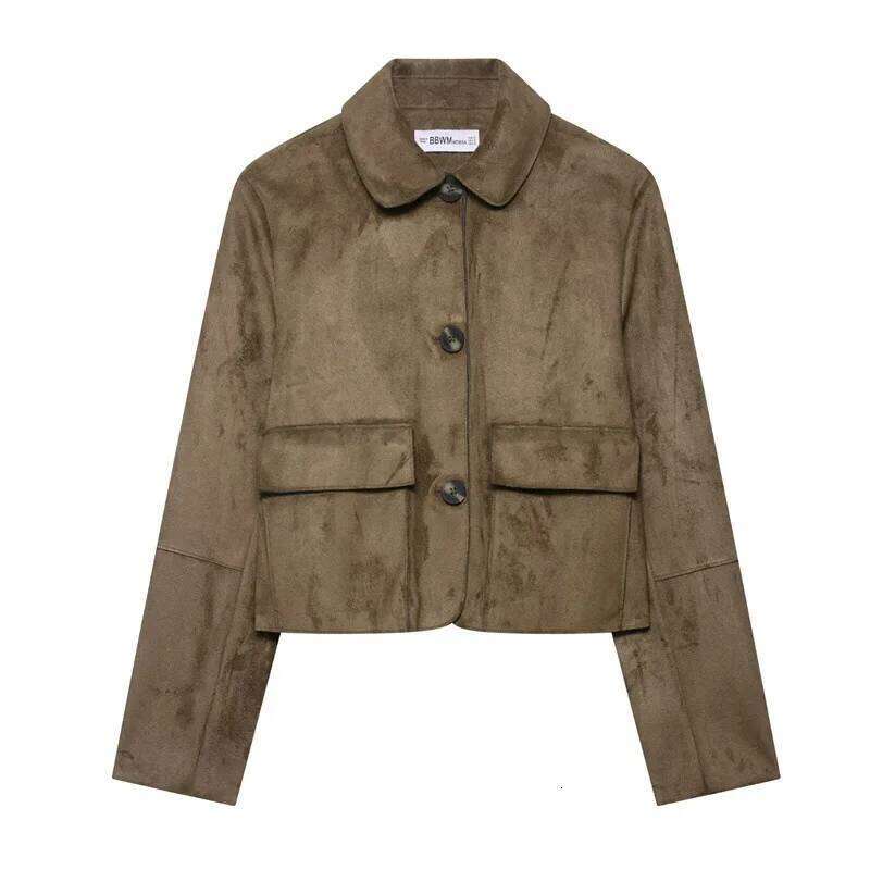 Female Elegant Lapel Single-Breasted Pockets Decoration Solid Street Style Jackets Women Autumn Vintage Slim Short Jacket AKIKIYU