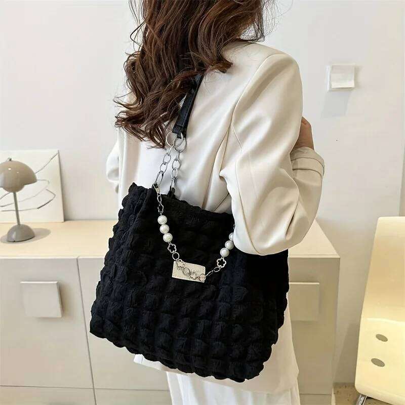 Chic Cloud Tote Large Capacity Nylon Women's Shoulder Bag with Zipper Closure Polyester Lining, Perfect for Commuting Outing XJ260306