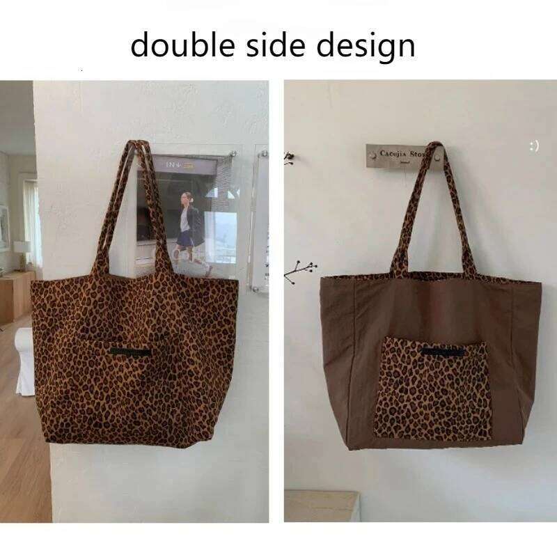 Leopard Print Double-sided Shoulder Bags for Women Casual Girls Class Ladies Tote Bag Large Capacity Female Shopping Handbags XJ260306