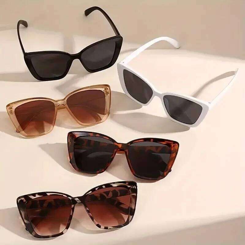 5 Pcs Women's Vintage Cat-Eye Sunglasses Frame Trendy Street Style For Hiking Outdoor Activities Glasses UV400 Eyewear Z260306