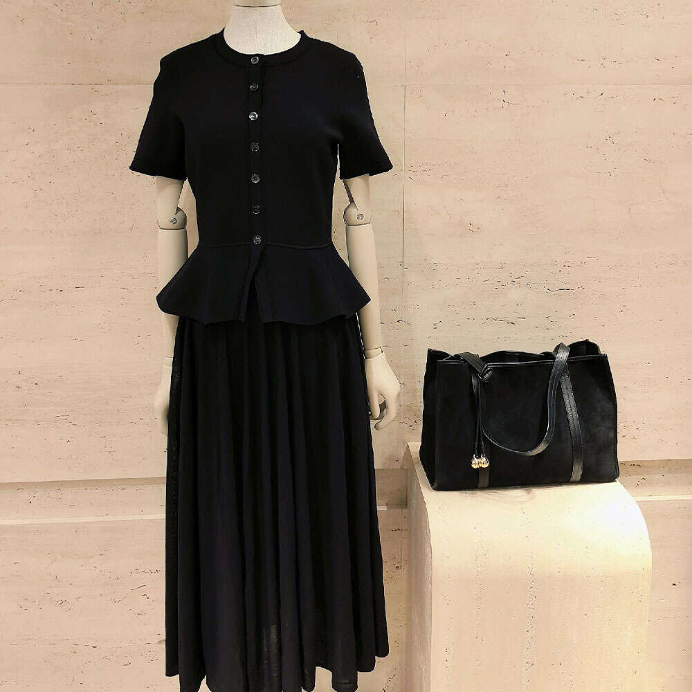 2026 Spring and Summer New French Elegant Imitation Two Piece Folded Texture Round Neck Short Sleeve Women's A13 Long Dress