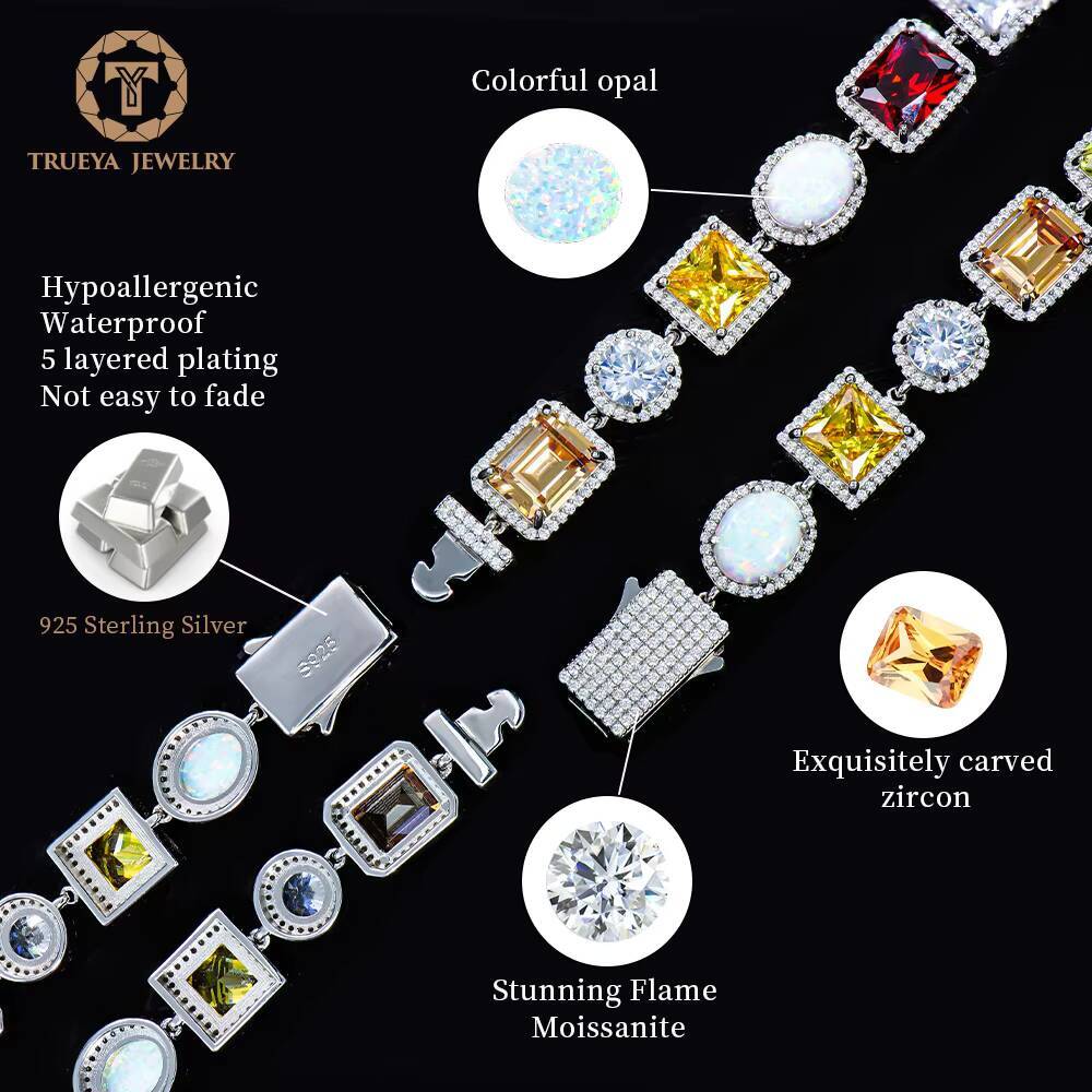 Trueya 925 Silver Jewelry Cubic Zirconia Clustered Necklace Unisex Trendy Style for Party or Gift