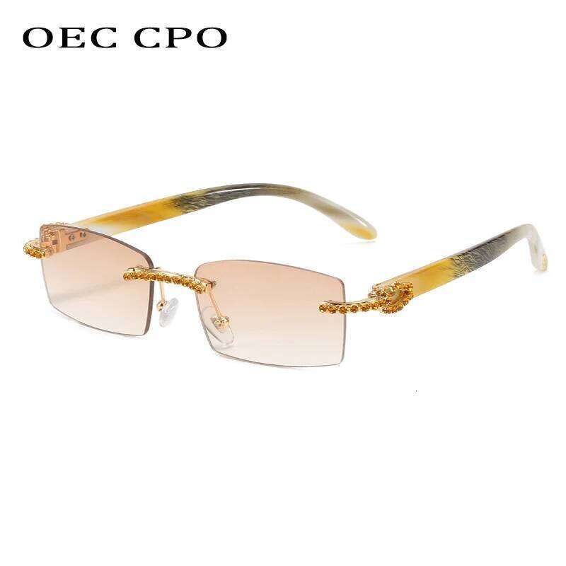 OEC CPO Rimless Diamond Sunglasses Women Vintage Rectangle Sun Glasses Female Shades Rhinestone Square Eyewear Gradient Colors Z260306
