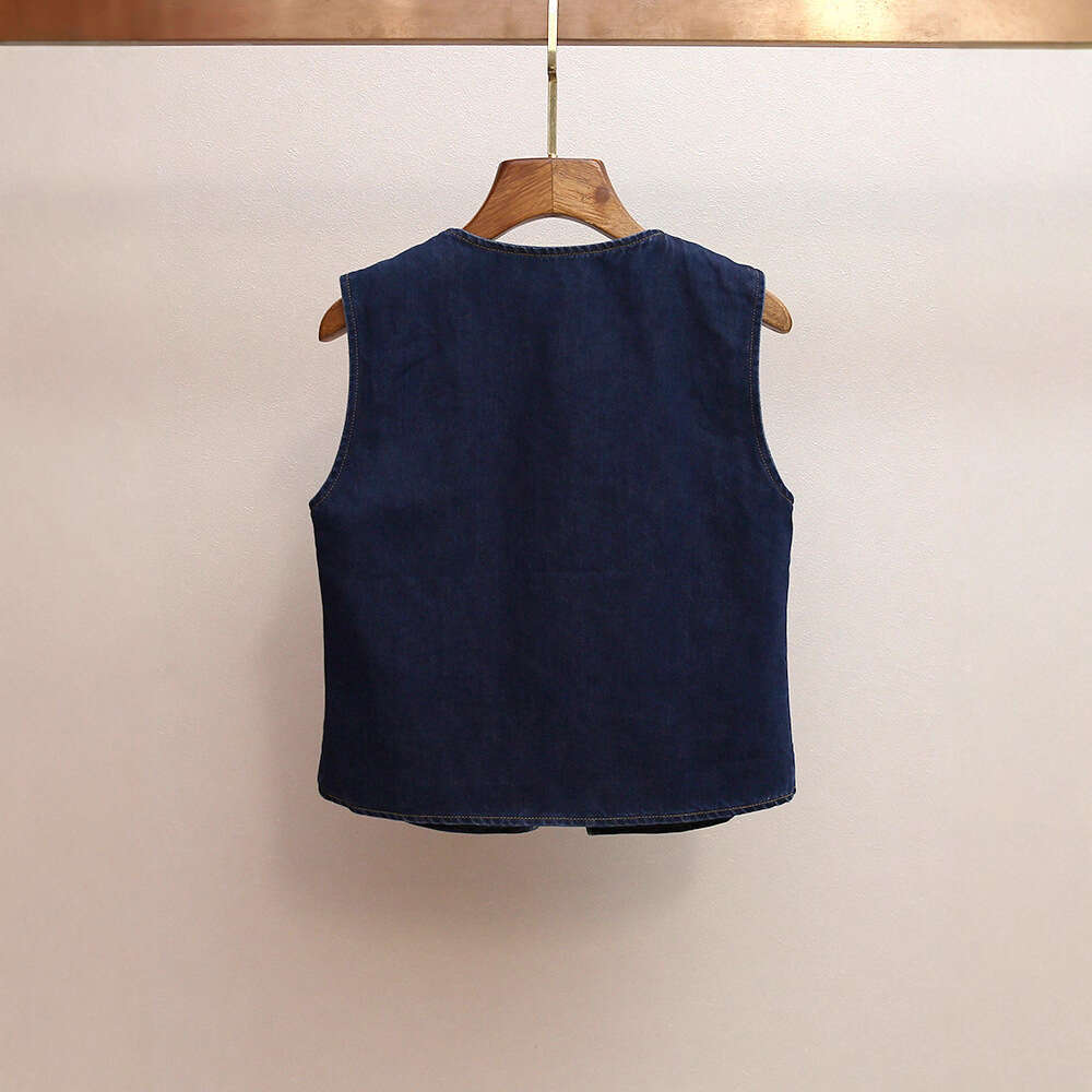 2026 Designer High end Women's Autumn New Era Shrink Bead Tank Top A-line Wide Leg Pants Cowboy Two Piece Set