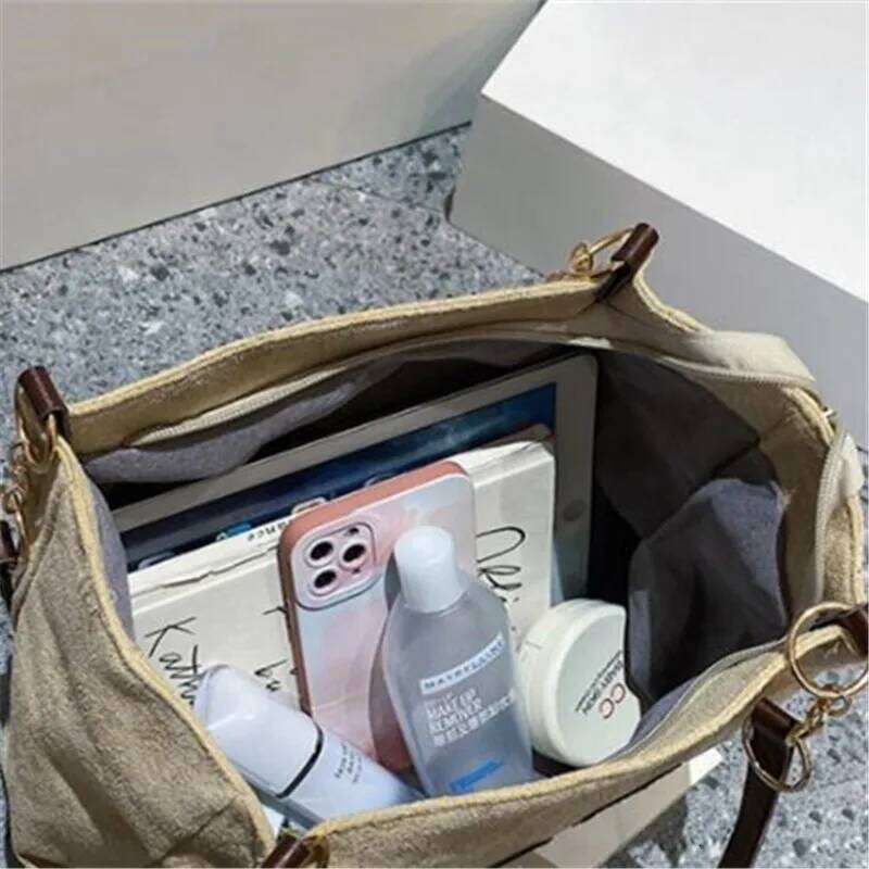 Solid Color Shoulder Trendy Letters Tote Bag, Canvas Campus Handbag for Women, Office,College,Work,Travel Hand Bags Bolsa XJ260306