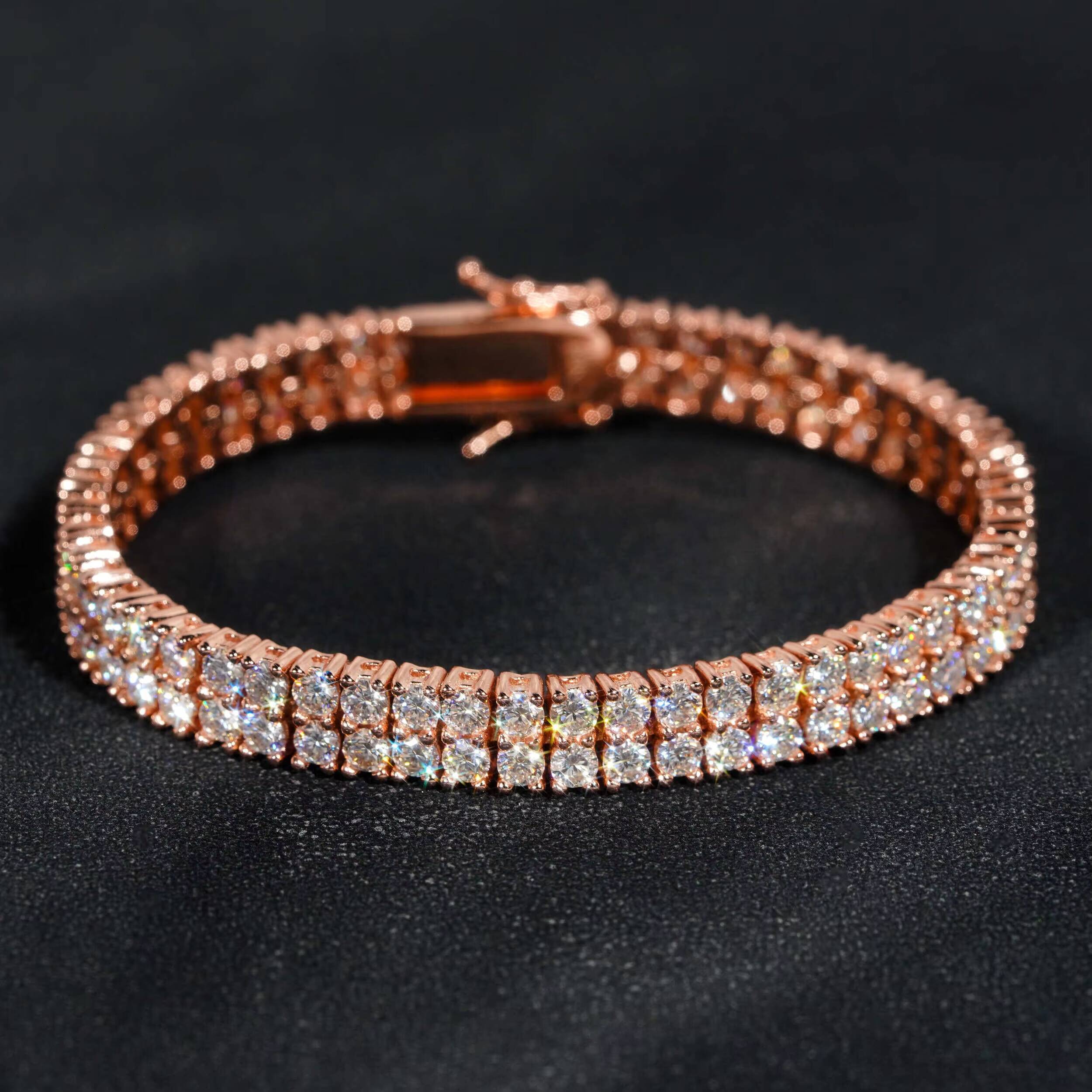 Double Rows Diamond 6mm Width Tennis Chain Silver 925 Vvs Moissanite Hip Hop Jewelry Lab Diamond Tennis Bracelet
