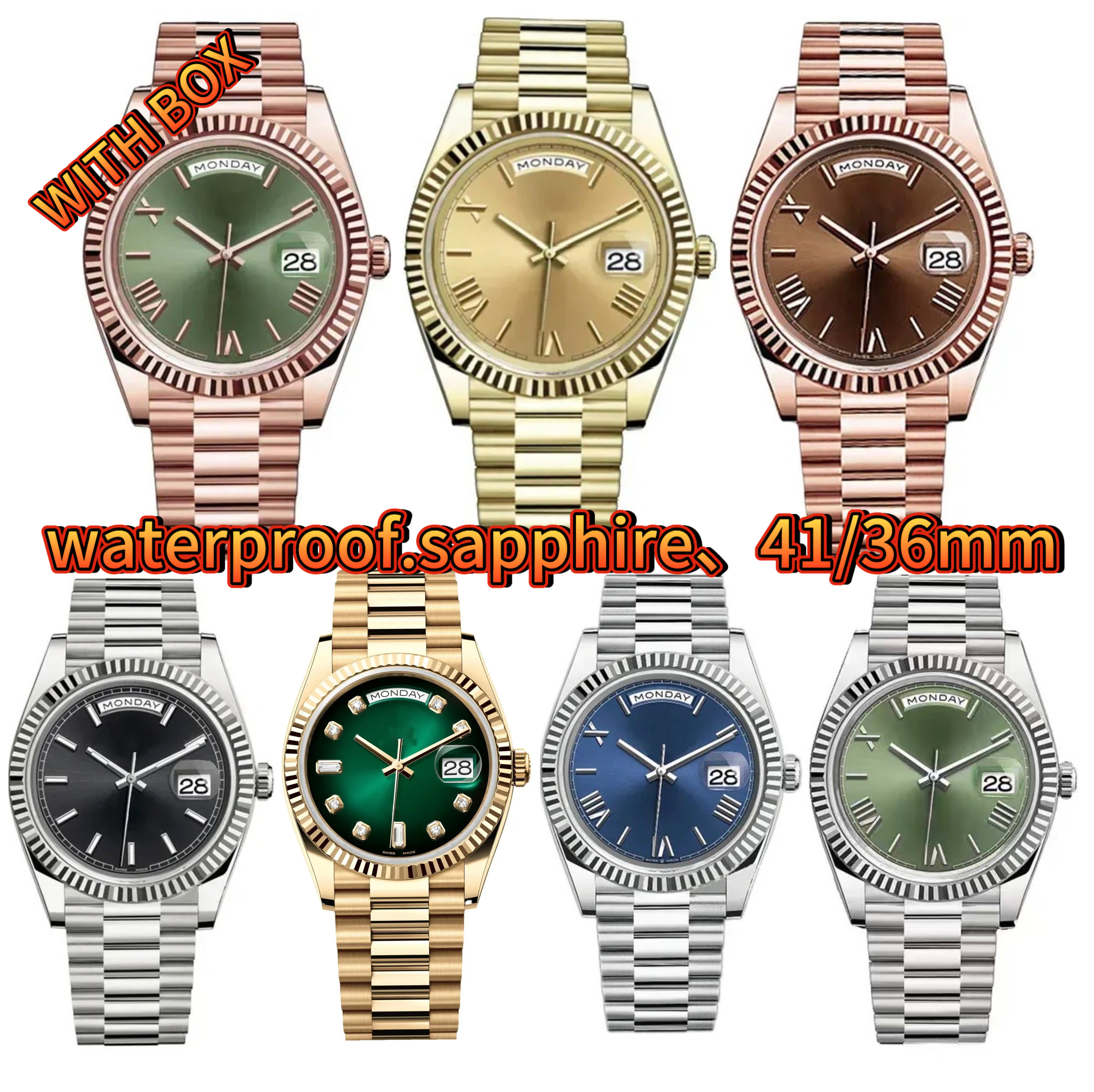 Designer Mens Watches Man Watch Day date Automatic Wristwatch 41mm 2813 Auto Movement Sapphire Glass Stainless Steel Presidential Strap Orologio Di Lusso 36 hd