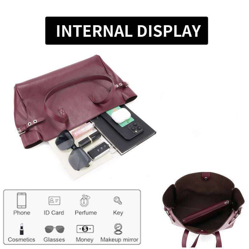 Brand Design Burgundy Tote Women's Elegant Large Capacity Wing-shape Handbag Simple Fashion Commuter Shoulder Bag Coin Purse XJ260306