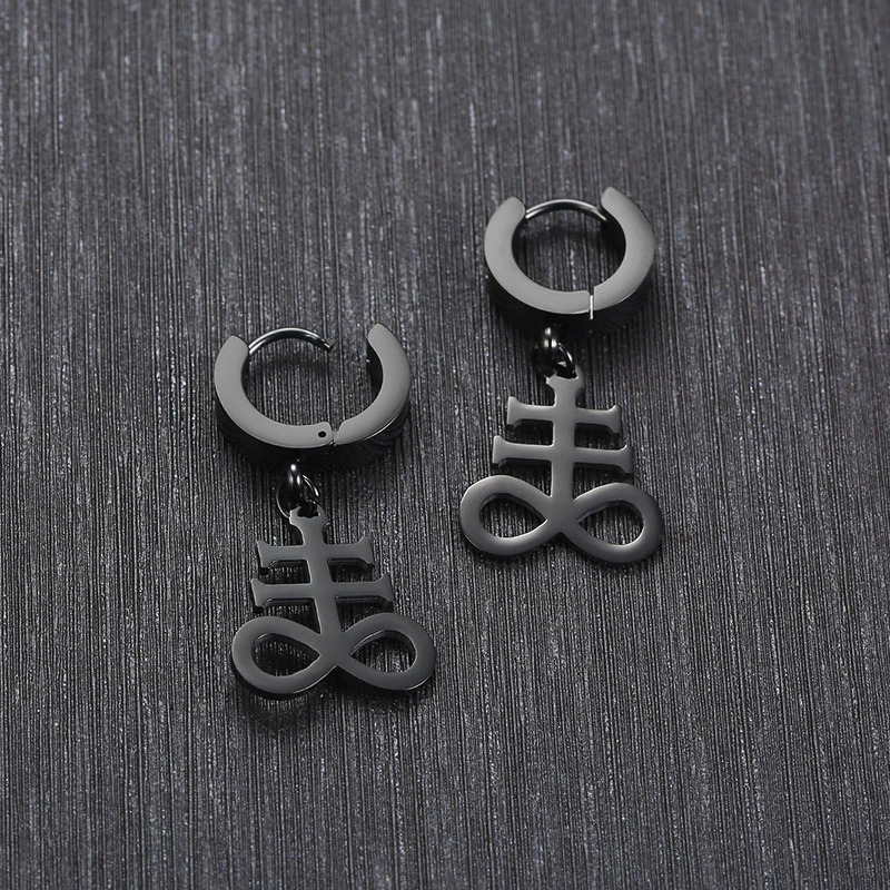 BRIMSTONE SATANIC CROSS EARRING for men CHURCH OF SATAN SATANIC STAINLESS STEEL EARRINGS UNISEX JEWELRY 260302